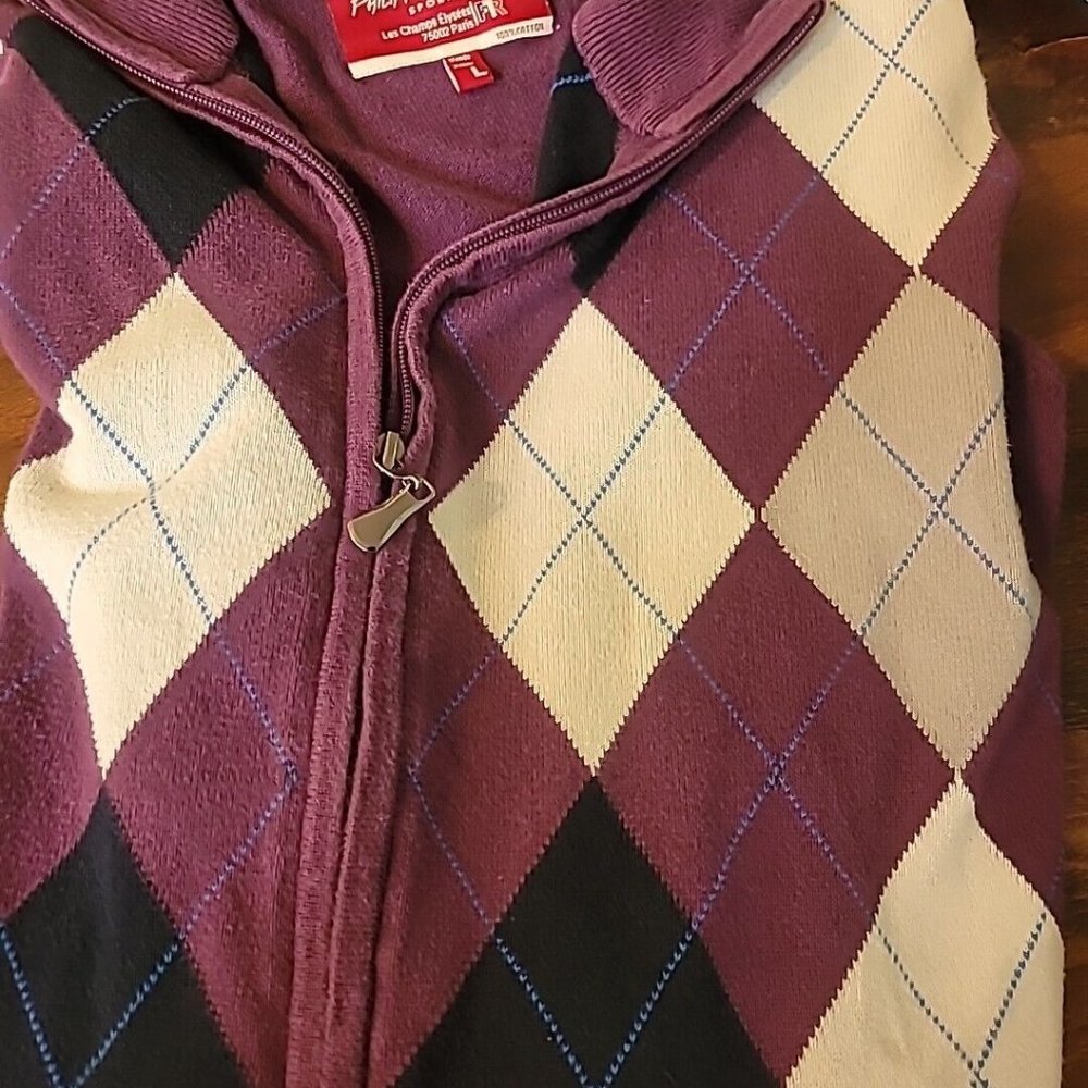 Philippe Laurent Sportif Sweater Size L Purple -Elbow Patch Cotton Mens